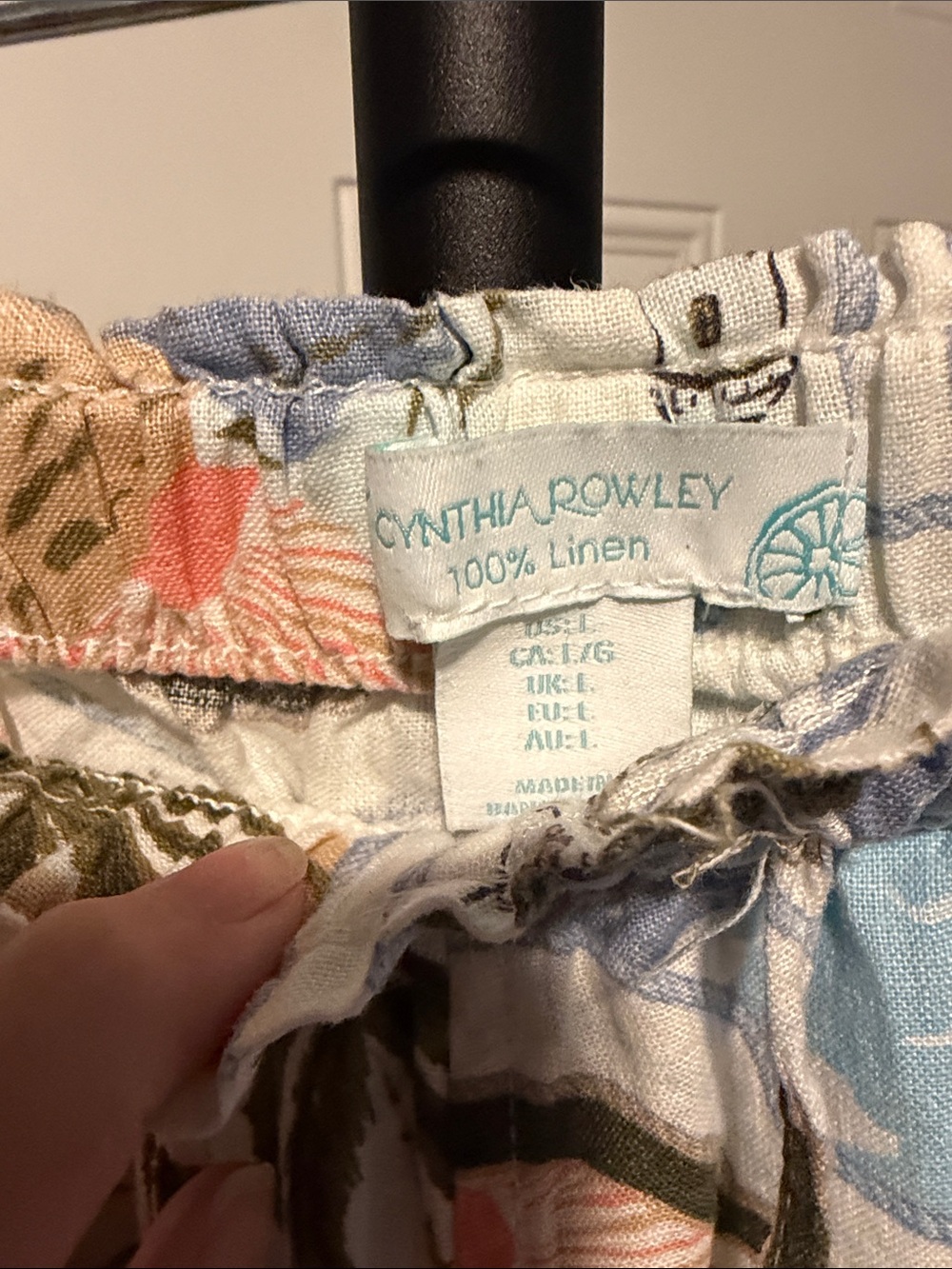 Cynthia Rowley Wide-Leg Tropical Print Pants in Blue, Cream & Green - Picture 2 of 6